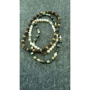 Mens Beaded Bracelet Lot 2 Black Brown Cube Disc Boho Surfer 9in